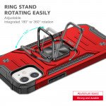 Wholesale Cube Style Armor Case with Rotating Ring Holder, Kickstand and Magnetic Car Mount Plate for iPhone 12 Pro Max 6.7 (Red)